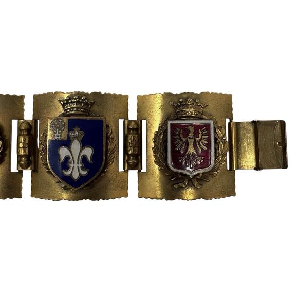 Vintage French WWII Brass Enamel Coat of Arms Link Bracelet 6.75” Approx Shield - Picture 12 of 12